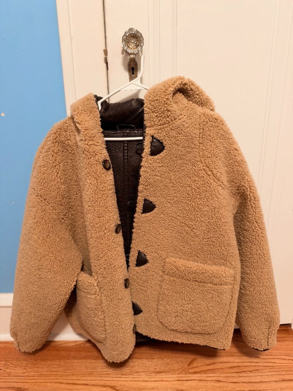 We The Free Black Apres Cozy Faux Leather Puffer with Reversible Sherpa